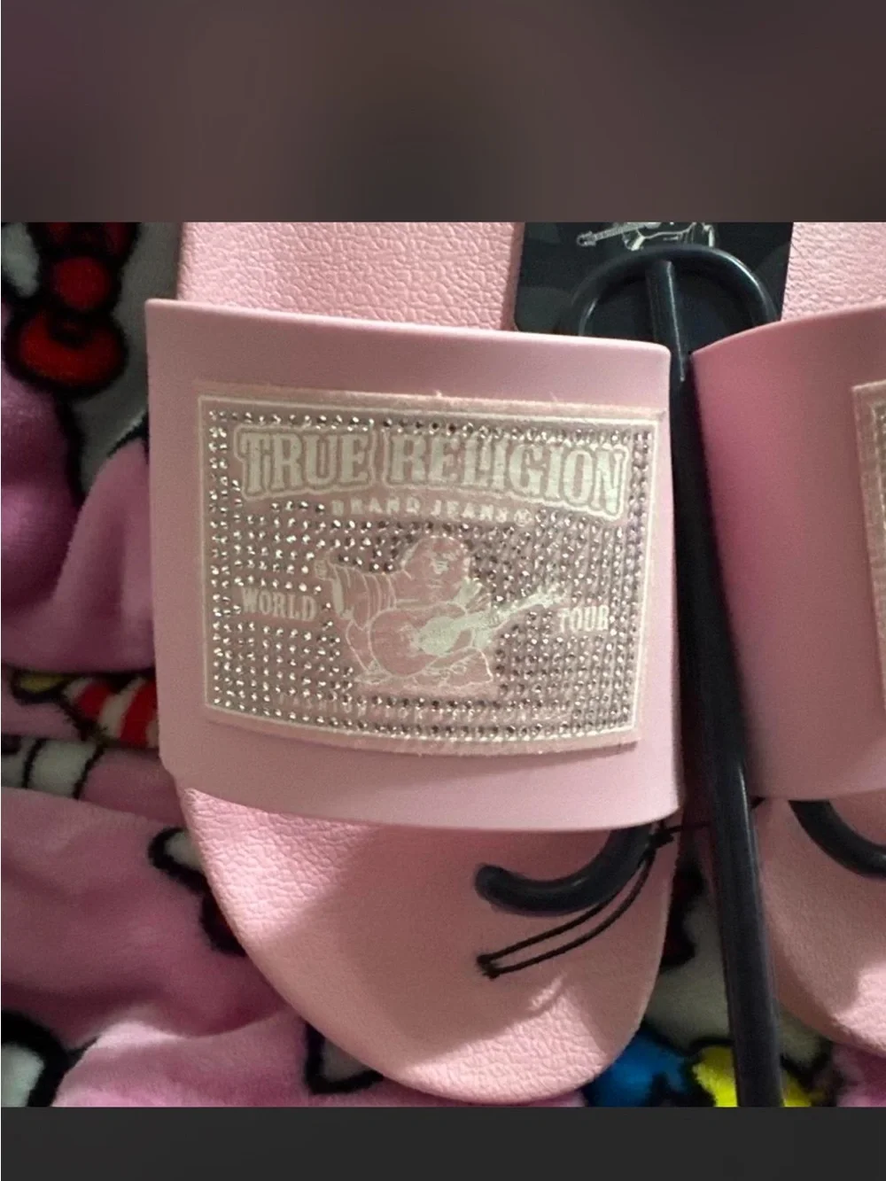 True Religion Pink Logo Slide Sandals for Women